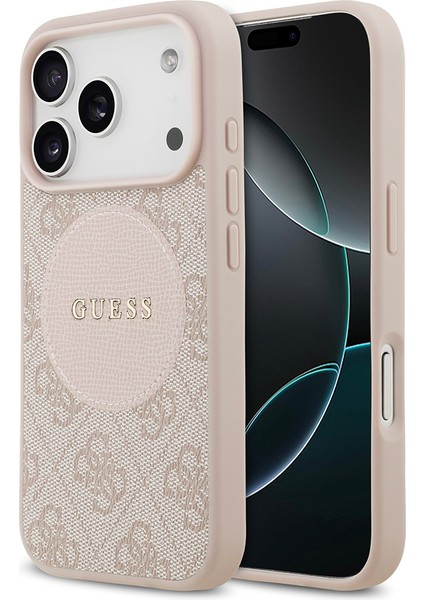 iPhone 17 Pro Uyumlu Kılıf Guess Orjinal Lisanslı M-Safeli Yazı Logolu Circle Classic Kapak Pembe
