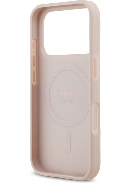 iPhone 17 Pro Uyumlu Kılıf Guess Orjinal Lisanslı M-Safeli Yazı Logolu Circle Classic Kapak Pembe