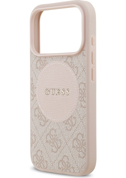 iPhone 17 Pro Uyumlu Kılıf Guess Orjinal Lisanslı M-Safeli Yazı Logolu Circle Classic Kapak Pembe