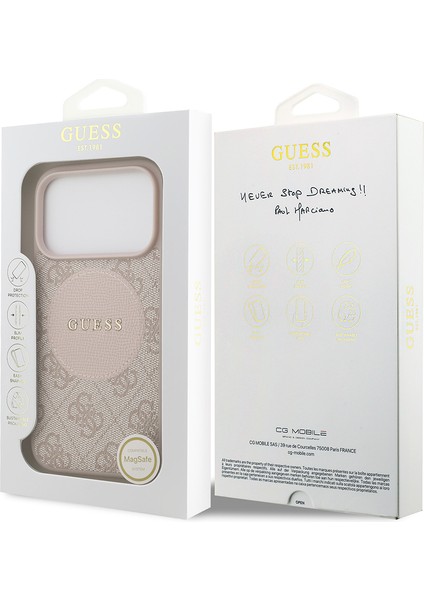 iPhone 17 Pro Uyumlu Kılıf Guess Orjinal Lisanslı M-Safeli Yazı Logolu Circle Classic Kapak Pembe