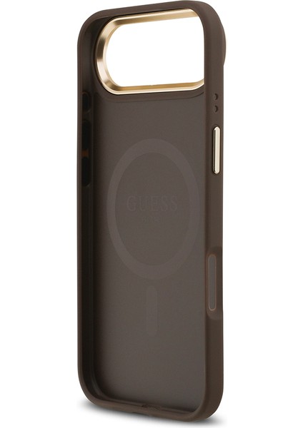 iPhone 17 Air Uyumlu Kılıf Guess Lisanslı M-Safeli Grained Yazı ve Taşlı 4g Logolu Kapak Kahverengi