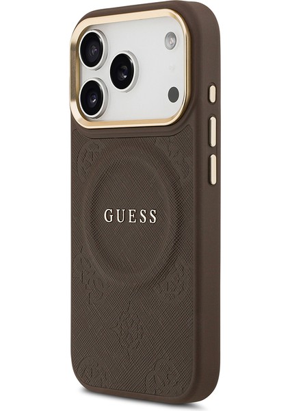 iPhone 17 Pro Uyumlu Kılıf Guess Lisanslı M-Safeli Sıcak Baskı Yazı Logolu Pu Deri Peony Kahverengi fiyatları