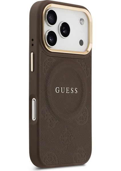 iPhone 17 Pro Uyumlu Kılıf Guess Lisanslı M-Safeli Sıcak Baskı Yazı Logolu Pu Deri Peony Kahverengi fırsatları