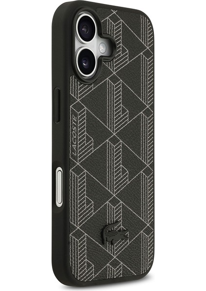 iPhone 17 Uyumlu Kılıf Lacoste Lisanslı M-Safeli Pu Deri Kartlıklı Karışık Monogram Desenli Siyah