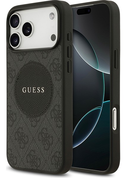 iPhone 17 Pro Max Uyumlu Kılıf Guess Lisanslı M-Safeli Yazı Logolu Circle Classic Kapak Siyah