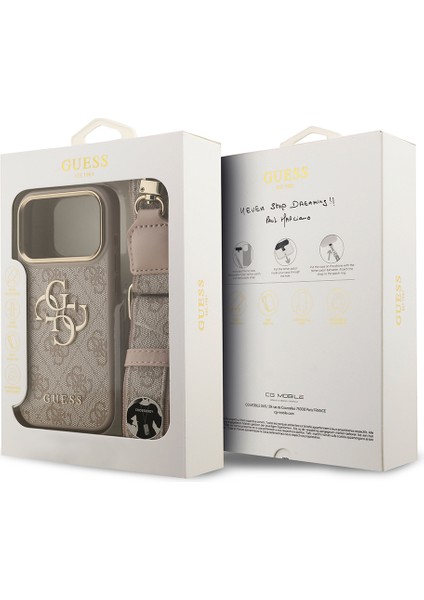 iPhone 17 Pro Uyumlu Kılıf Guess Orjinal Lisanslı 4g Büyük Metal Logolu Kalın Askılı Kapak Pembe