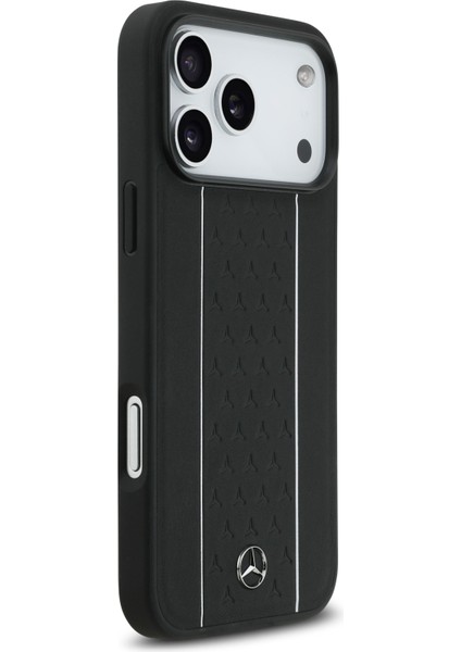 iPhone 17 Pro Max Kılıf Mercedes Benz M-Safeli Şeritli Yıldız Desenli Metal Logolu Deri Kapak Siyah fırsatları
