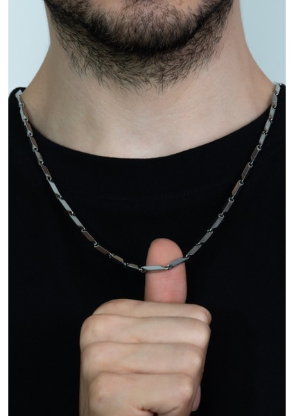 Erkek Çelik Kolye Küp Üçgen Model Zincir ECK05