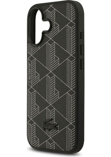 iPhone 17 Uyumlu Kılıf Lacoste Lisanslı M-Safeli Pu Deri Kartlıklı Karışık Monogram Desenli Siyah modelleri