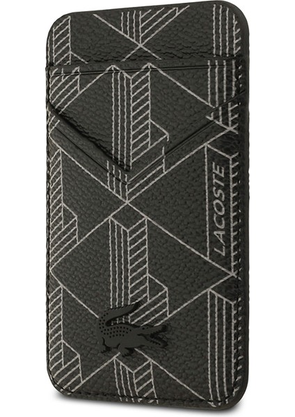 iPhone 17 Uyumlu Kılıf Lacoste Lisanslı M-Safeli Pu Deri Kartlıklı Karışık Monogram Desenli Siyah