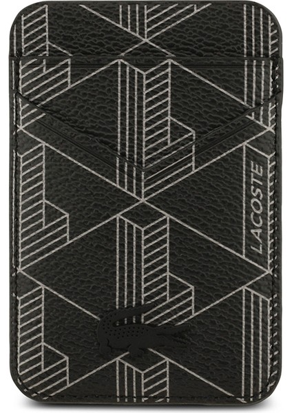 iPhone 17 Uyumlu Kılıf Lacoste Lisanslı M-Safeli Pu Deri Kartlıklı Karışık Monogram Desenli Siyah