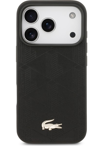 iPhone 17 Pro Uyumlu Kılıf Lacoste Lisanslı M-Safeli Pu Deri Karışık Monogram Desenli Kapak Siyah modelleri