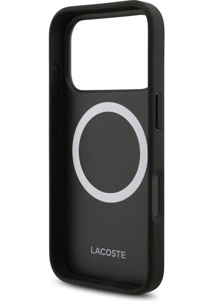 iPhone 17 Pro Uyumlu Kılıf Lacoste Lisanslı M-Safeli Pu Deri Karışık Monogram Desenli Kapak Siyah