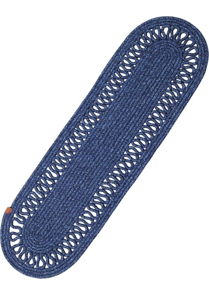 Jutty Hasır Görünümlü Jüt Dokuma Oval Lacivert Örgü Dekoratif Runner 25X90 Mutfak Salon Masa Örtüsü