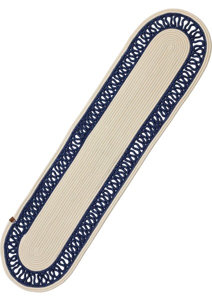 Jutty Hasır Görünümlü Jüt Dokuma Lacivert Örgü Oval Dekoratif Masa Runnerı 35X135 cm Mutfak Salon