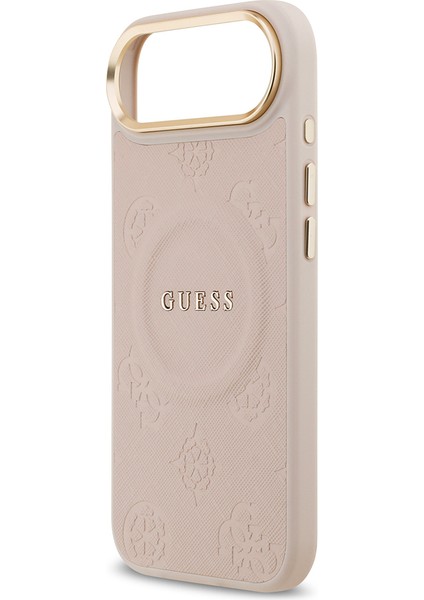 iPhone 17 Air Uyumlu Kılıf Guess Lisanslı M-Safeli Sıcak Baskılı Yazı Logolu Pu Deri Peony Pembe