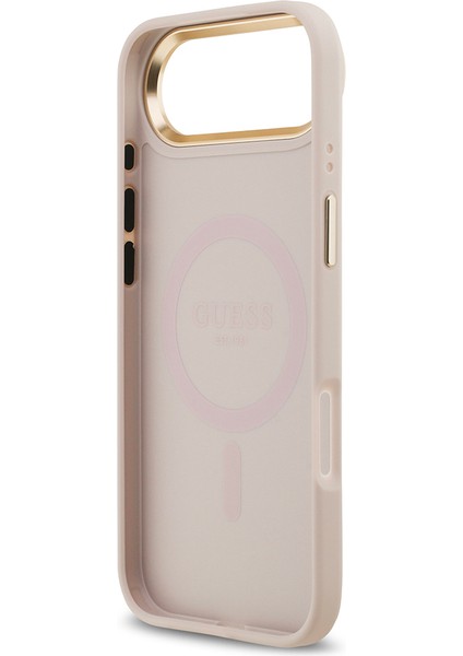 iPhone 17 Air Uyumlu Kılıf Guess Lisanslı M-Safeli Sıcak Baskılı Yazı Logolu Pu Deri Peony Pembe