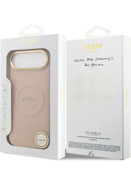 iPhone 17 Air Uyumlu Kılıf Guess Lisanslı M-Safeli Sıcak Baskılı Yazı Logolu Pu Deri Peony Pembe