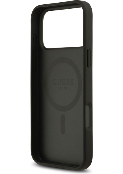 iPhone 17 Pro Max Uyumlu Kılıf Guess Lisanslı M-Safeli Yazı Logolu Circle Classic Kapak Siyah