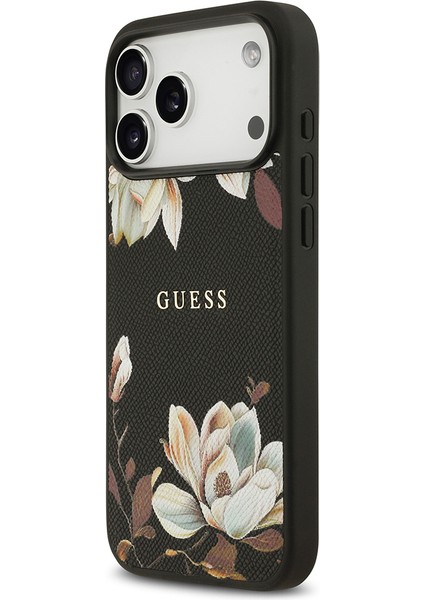 iPhone 17 Pro Max Uyumlu Kılıf Guess Lisanslı M-Safeli Taneli Çiçek Tasarım Metal Yazı Logolu Siyah fiyatları