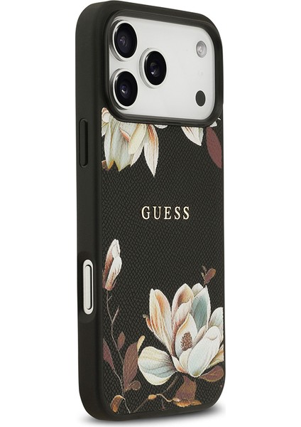 iPhone 17 Pro Max Uyumlu Kılıf Guess Lisanslı M-Safeli Taneli Çiçek Tasarım Metal Yazı Logolu Siyah fırsatları