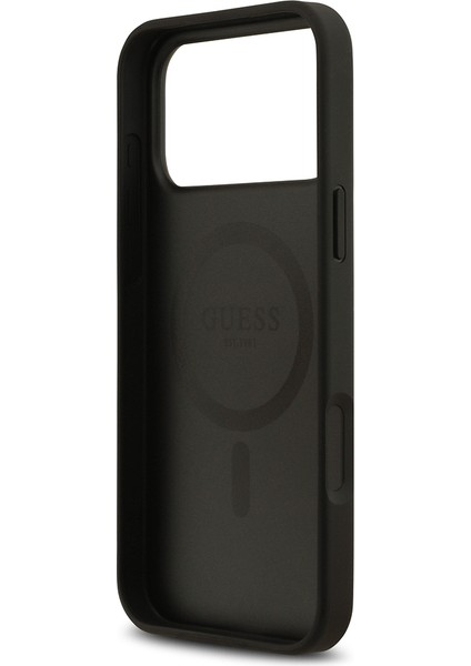 iPhone 17 Pro Max Uyumlu Kılıf Guess Lisanslı M-Safeli Taneli Çiçek Tasarım Metal Yazı Logolu Siyah