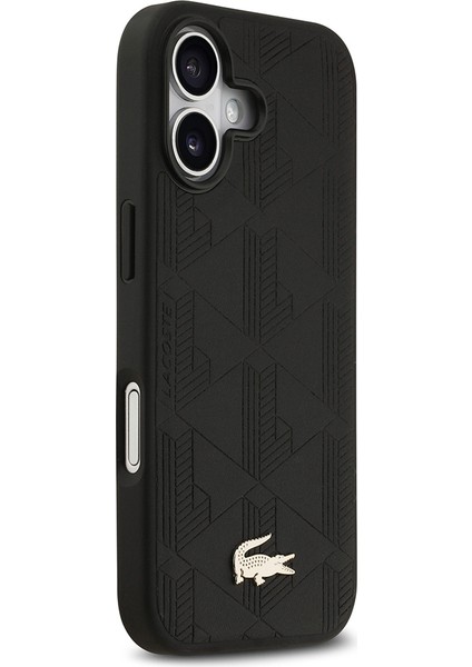 iPhone 17 Uyumlu Kılıf Lacoste Lisanslı M-Safeli Pu Deri Karışık Monogram Desenli Kapak Siyah modelleri