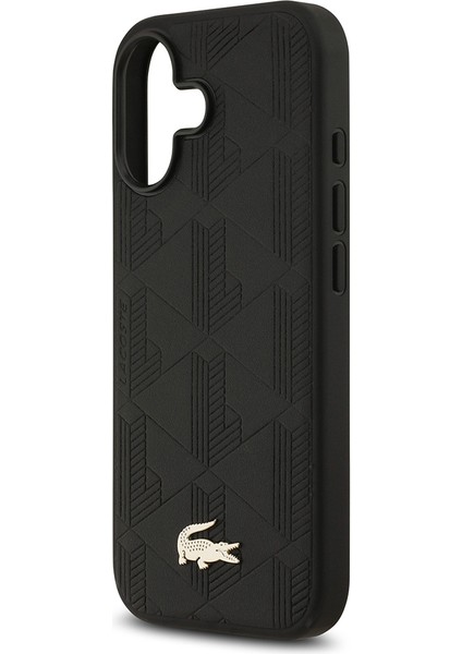 iPhone 17 Uyumlu Kılıf Lacoste Lisanslı M-Safeli Pu Deri Karışık Monogram Desenli Kapak Siyah