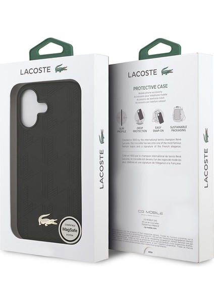 iPhone 17 Uyumlu Kılıf Lacoste Lisanslı M-Safeli Pu Deri Karışık Monogram Desenli Kapak Siyah
