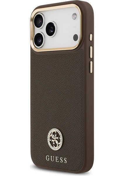 iPhone 17 Pro Max Uyumlu Kılıf Guess Lisanslı M-Safeli Grained Yazı ve Taşlı 4g Logolu Kahverengi fiyatları