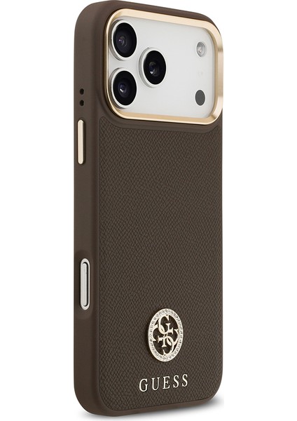 iPhone 17 Pro Max Uyumlu Kılıf Guess Lisanslı M-Safeli Grained Yazı ve Taşlı 4g Logolu Kahverengi fırsatları
