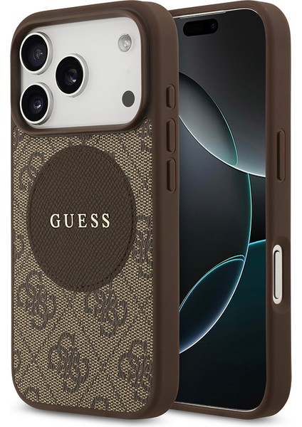 iPhone 17 Pro Uyumlu Kılıf Guess Lisanslı M-Safeli Yazı Logolu Circle Classic Kapak Kahverengi