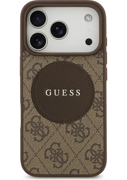 iPhone 17 Pro Uyumlu Kılıf Guess Lisanslı M-Safeli Yazı Logolu Circle Classic Kapak Kahverengi modelleri