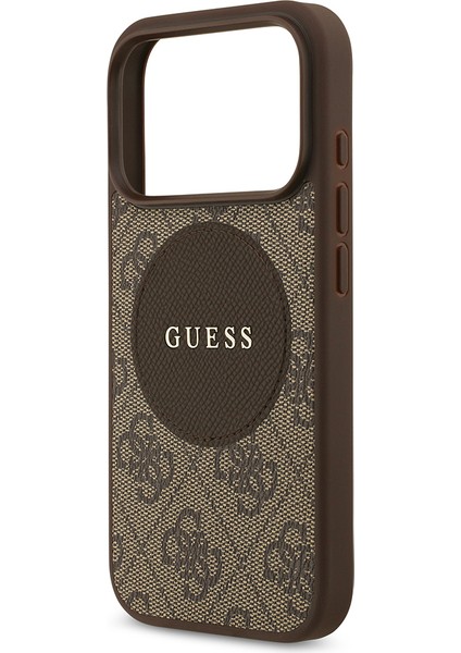 iPhone 17 Pro Uyumlu Kılıf Guess Lisanslı M-Safeli Yazı Logolu Circle Classic Kapak Kahverengi