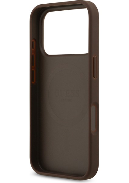 iPhone 17 Pro Uyumlu Kılıf Guess Lisanslı M-Safeli Yazı Logolu Circle Classic Kapak Kahverengi