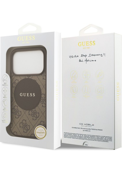 iPhone 17 Pro Uyumlu Kılıf Guess Lisanslı M-Safeli Yazı Logolu Circle Classic Kapak Kahverengi