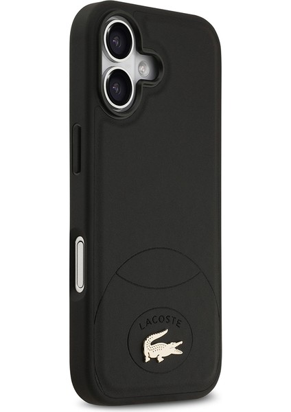 iPhone 17 Uyumlu Kılıf Lacoste Lisanslı M-Safe Şarj Özellikli Pu Deri Metal Logolu Kapak Siyah modelleri