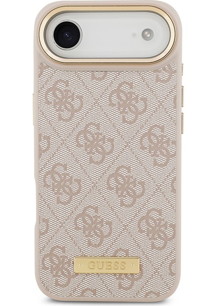 iPhone 17 Air Uyumlu Kılıf Guess Lisanslı M-Safeli 4g Desenli Pu Metal Plaka Klasik Logolu Pembe modelleri