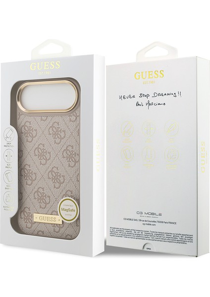 iPhone 17 Air Uyumlu Kılıf Guess Lisanslı M-Safeli 4g Desenli Pu Metal Plaka Klasik Logolu Pembe