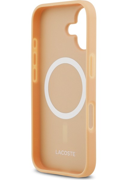 iPhone 17 Uyumlu Kılıf Lacoste Lisanslı M-Safeli Pu Deri Karışık Monogram Desenli Kapak Bej