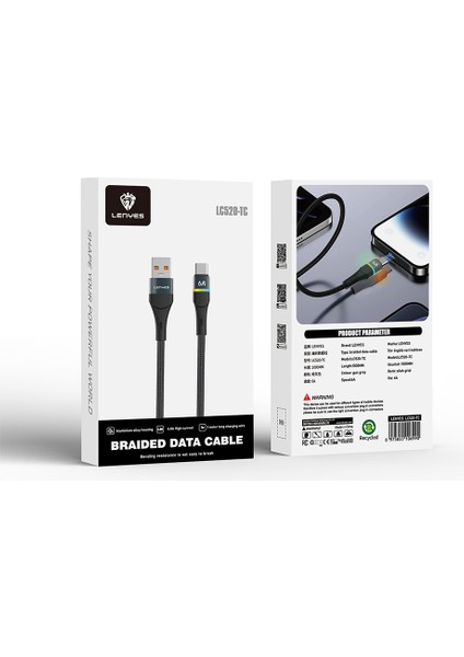 LC520 Usb-A To Type-C 6A Örgü Tasarımlı Hızlı Şarj Özellikli Şarj Kablosu 66W 1m Siyah indirimleri