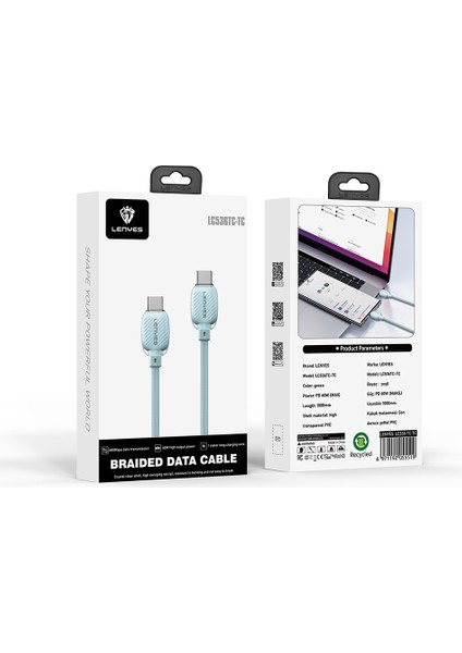 LC536 Type-C To Type-C Pd Örgü Tasarımlı Hızlı Şarj Özellikli Şarj Kablosu 60W 1m Yeşil fırsatları