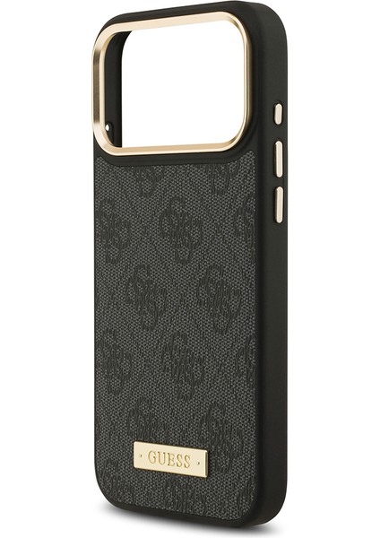 iPhone 17 Pro Max Uyumlu Kılıf Guess Lisanslı M-Safeli 4g Desenli Pu Metal Plaka Klasik Logolu Siyah