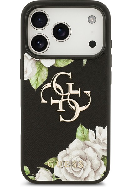 iPhone 17 Pro Uyumlu Kılıf Guess Orjinal Lisanslı Gül Baskılı Büyük Metal Logo Dizaynlı Kapak Siyah modelleri