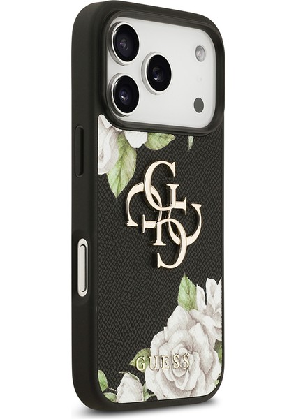 iPhone 17 Pro Uyumlu Kılıf Guess Orjinal Lisanslı Gül Baskılı Büyük Metal Logo Dizaynlı Kapak Siyah fırsatları