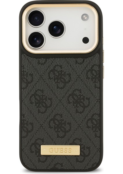 iPhone 17 Pro Uyumlu Kılıf Guess Lisanslı M-Safeli 4g Desenli Pu Metal Plaka Klasik Logolu Siyah modelleri