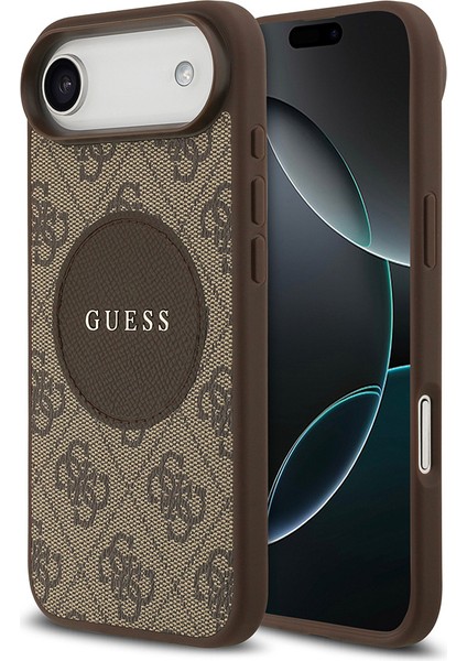 iPhone 17 Air Uyumlu Kılıf Guess Lisanslı M-Safeli Yazı Logolu Circle Classic Kapak Kahverengi