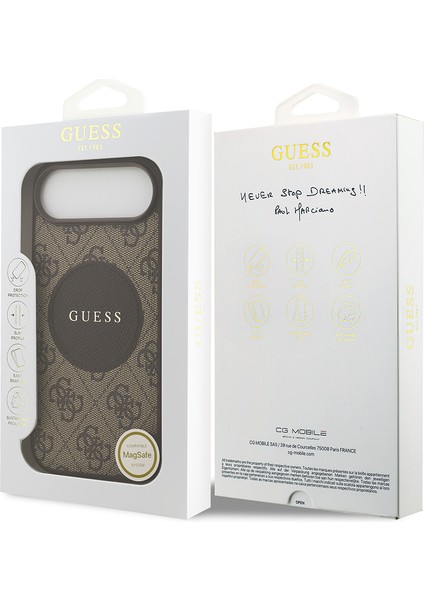 iPhone 17 Air Uyumlu Kılıf Guess Lisanslı M-Safeli Yazı Logolu Circle Classic Kapak Kahverengi