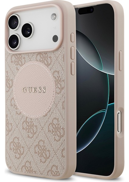 iPhone 17 Pro Max Uyumlu Kılıf Guess Lisanslı M-Safeli Yazı Logolu Circle Classic Kapak Pembe