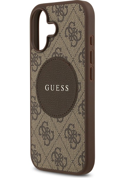 iPhone 17 Uyumlu Kılıf Guess Orjinal Lisanslı M-Safeli Yazı Logolu Circle Classic Kapak Kahverengi